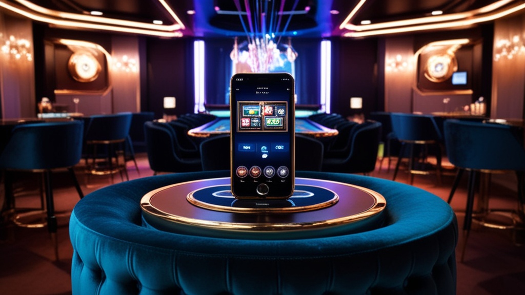 iPhone mit Startbildschirm-Verknüpfung in dunkler Casino-Lounge