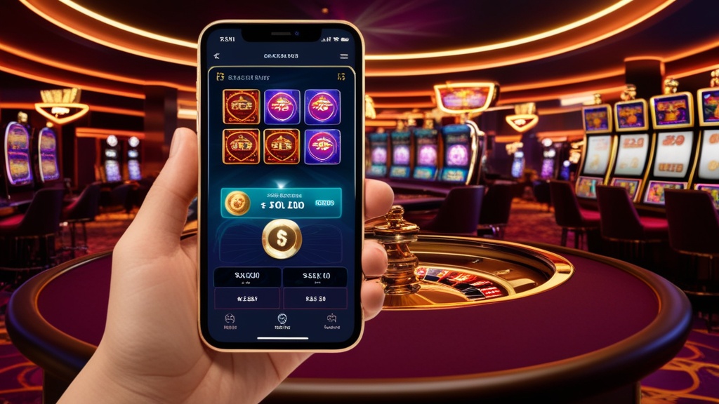 Smartphone mit Spielen, Bonus und Live-Casino in dunkler Casino-Szene