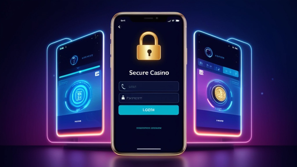 Sicheres Smartphone-Login mit Zahlungen und Schutzsymbolen im Casino-Look